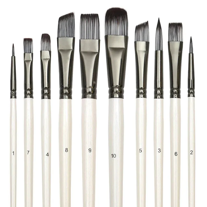 10 Piece Synthetic Paint Brush Set For Artists