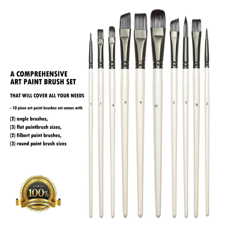 10 Piece Synthetic Paint Brush Set For Artists