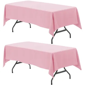 2 Rectangle Disposable Plastic Table Covers Wipe Clean Pink Tablecloth 54"X108"