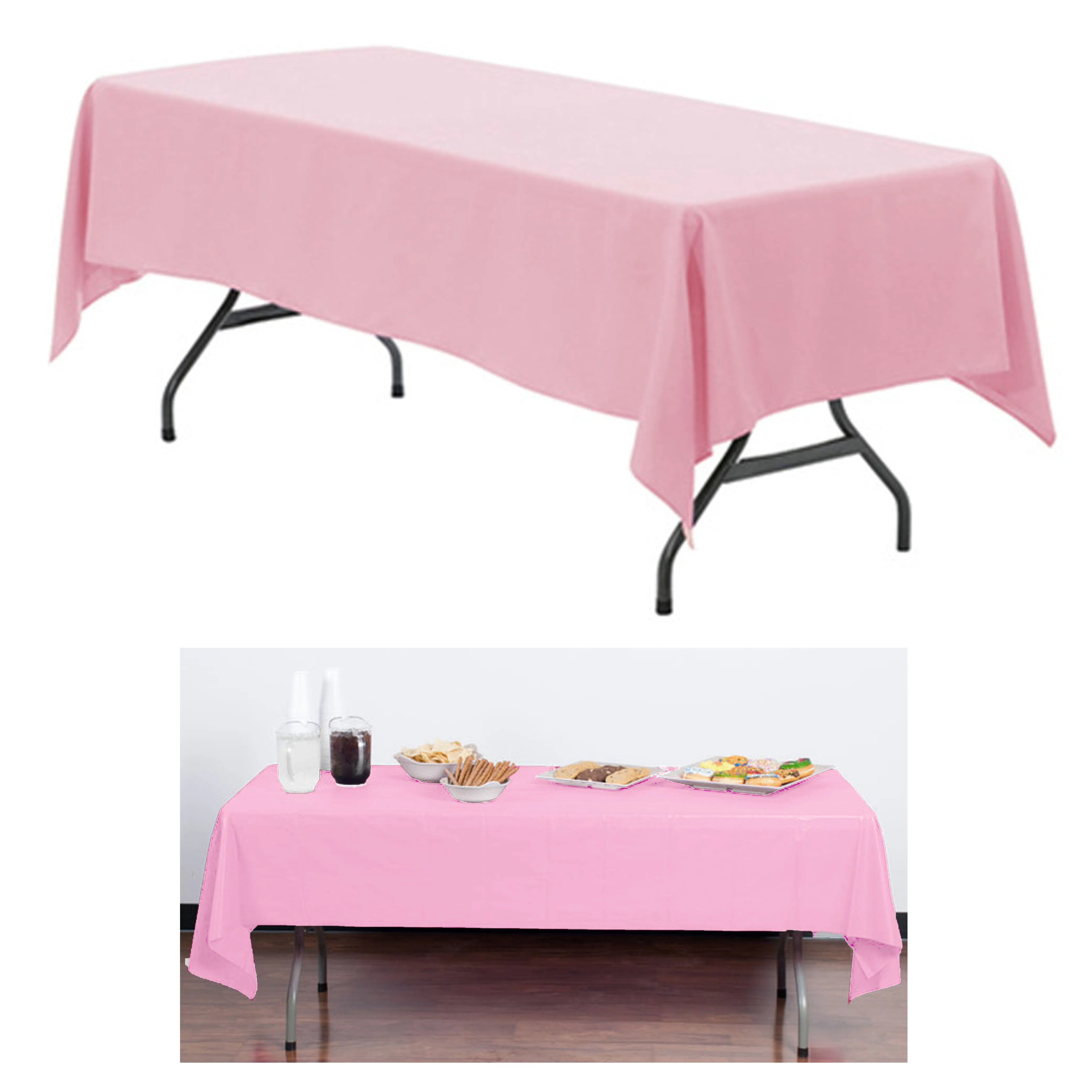 2 Rectangle Disposable Plastic Table Covers Wipe Clean Pink Tablecloth 54"X108"