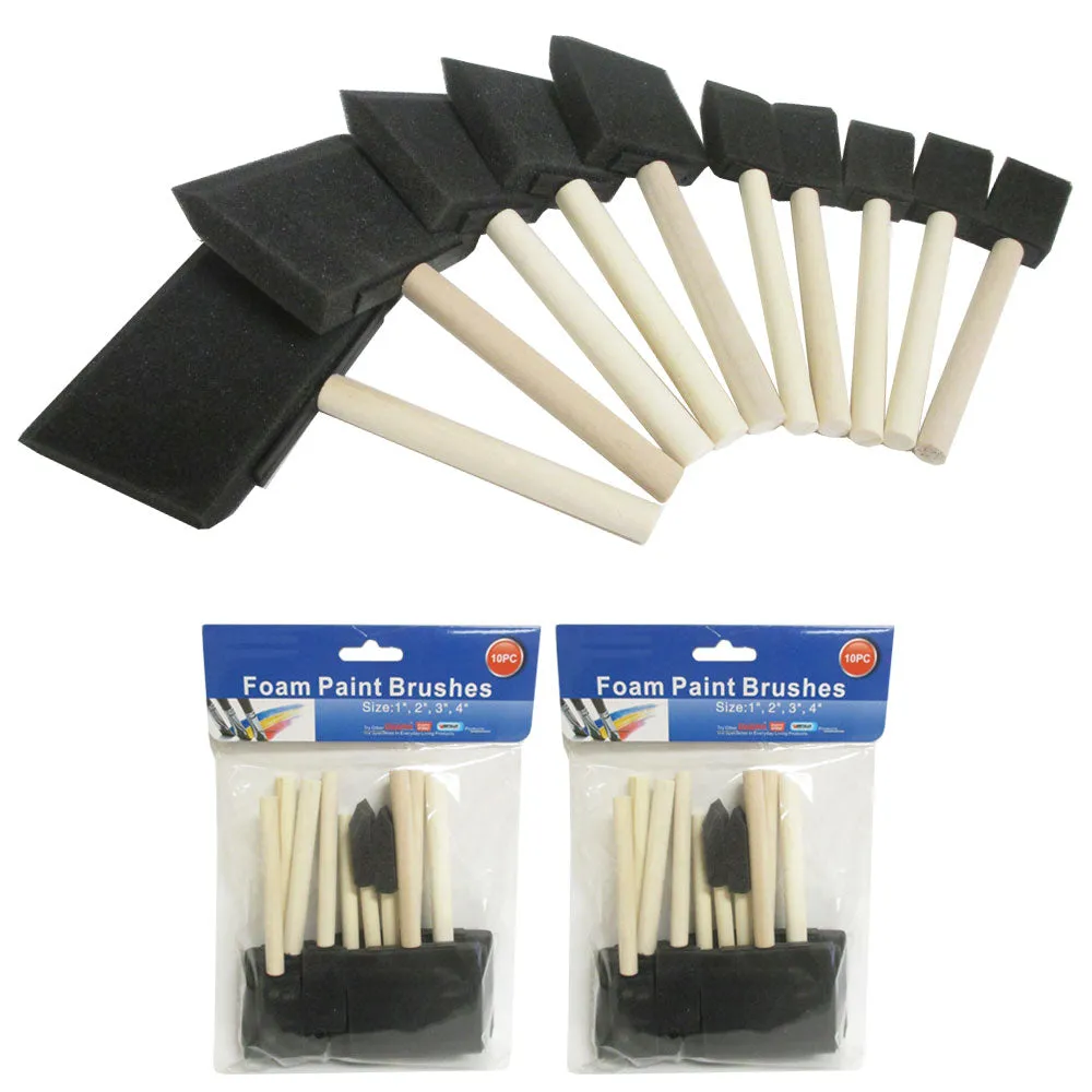 20 Foam Paint Brushes Sponge 1" 2" 3" 4" Wood Handle Varnishes Stains Enamel Art