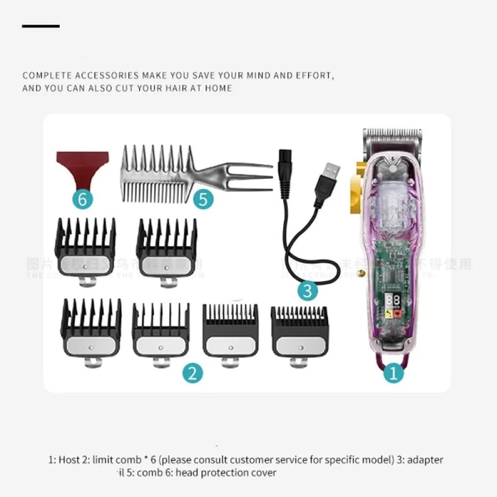 2707 New Transparent Cover Hair Clippers Barber Shop Usb Rechargeable Trimmer