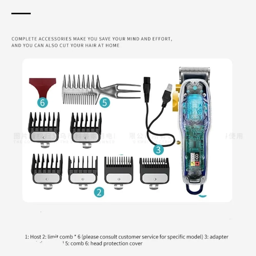 2707 New Transparent Cover Hair Clippers Barber Shop Usb Rechargeable Trimmer