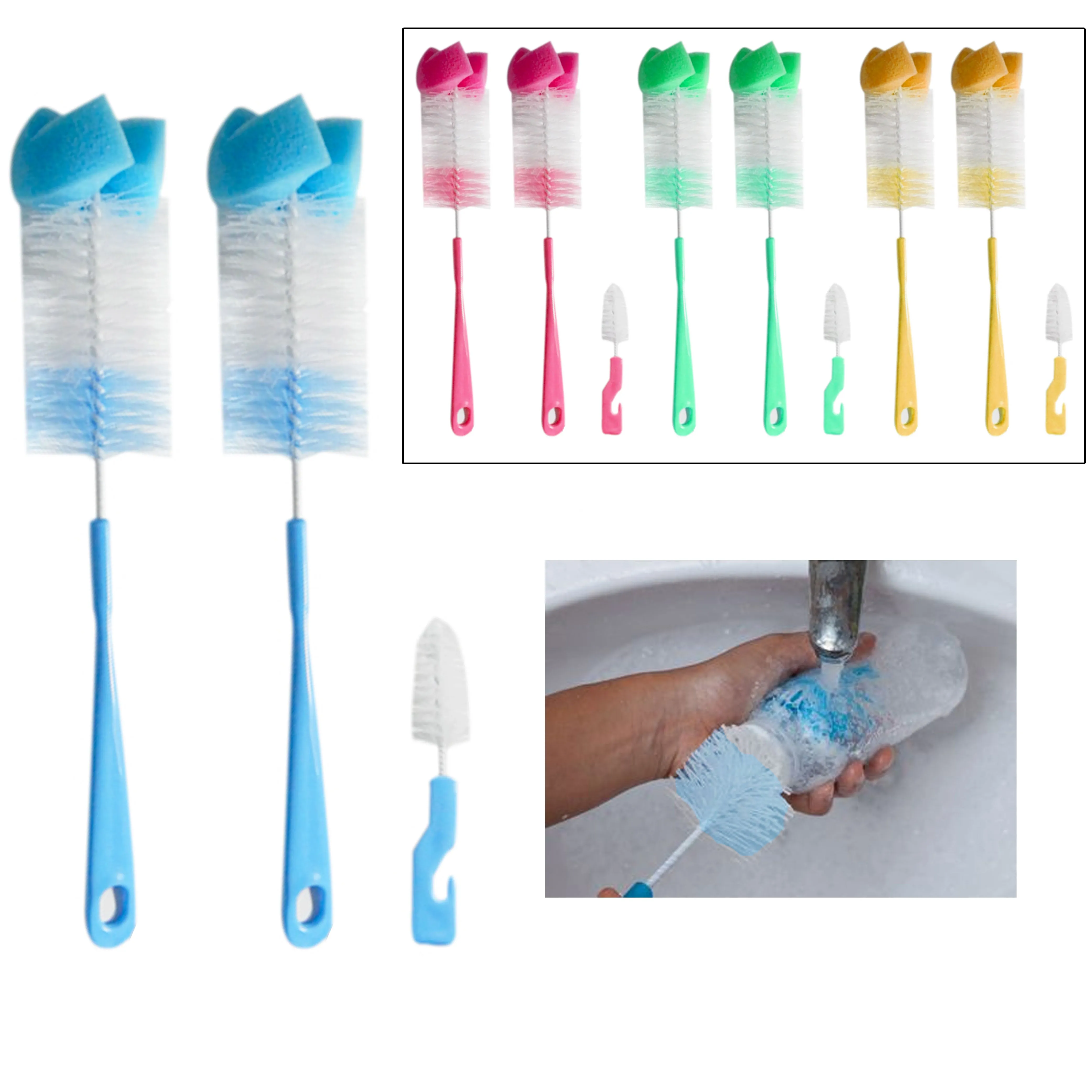 6 Pc Baby Teat Nipple Bottle Feeding Brush Bristle Cleaning Cup Scrubbing Sponge