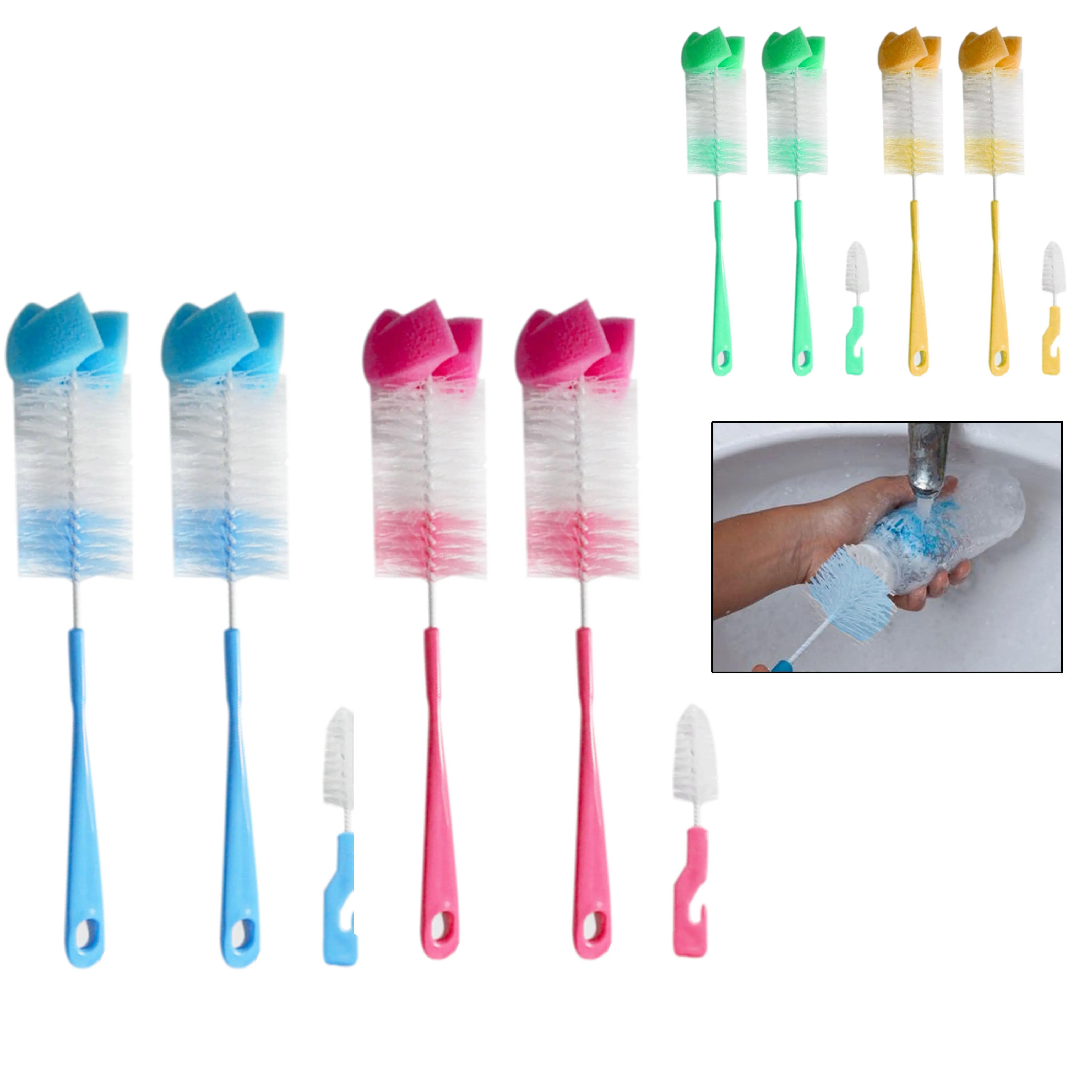 6 Pc Baby Teat Nipple Bottle Feeding Brush Bristle Cleaning Cup Scrubbing Sponge