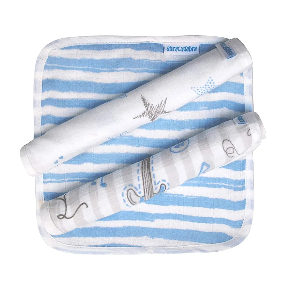 Abracadabra Cotton Muslin Wipes Pack of 3 (Rockstar) - Blue